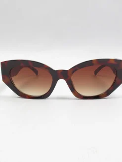 Angled Cat Eye Sunglasses With Gold Motif