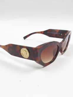 Angled Cat Eye Sunglasses With Gold Motif
