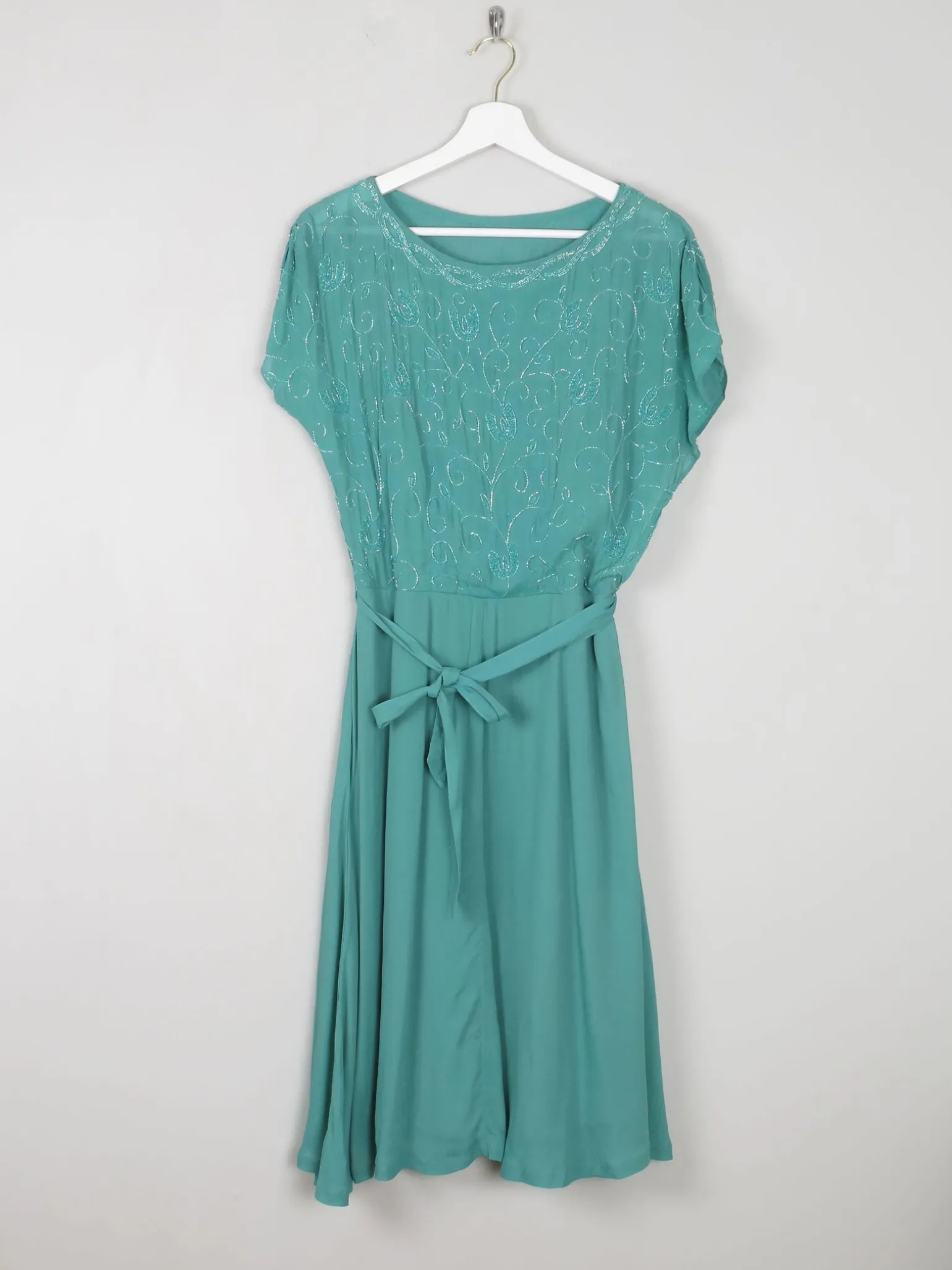 Aqua Beaded 1950s Vintage Style Beaded Dress 10