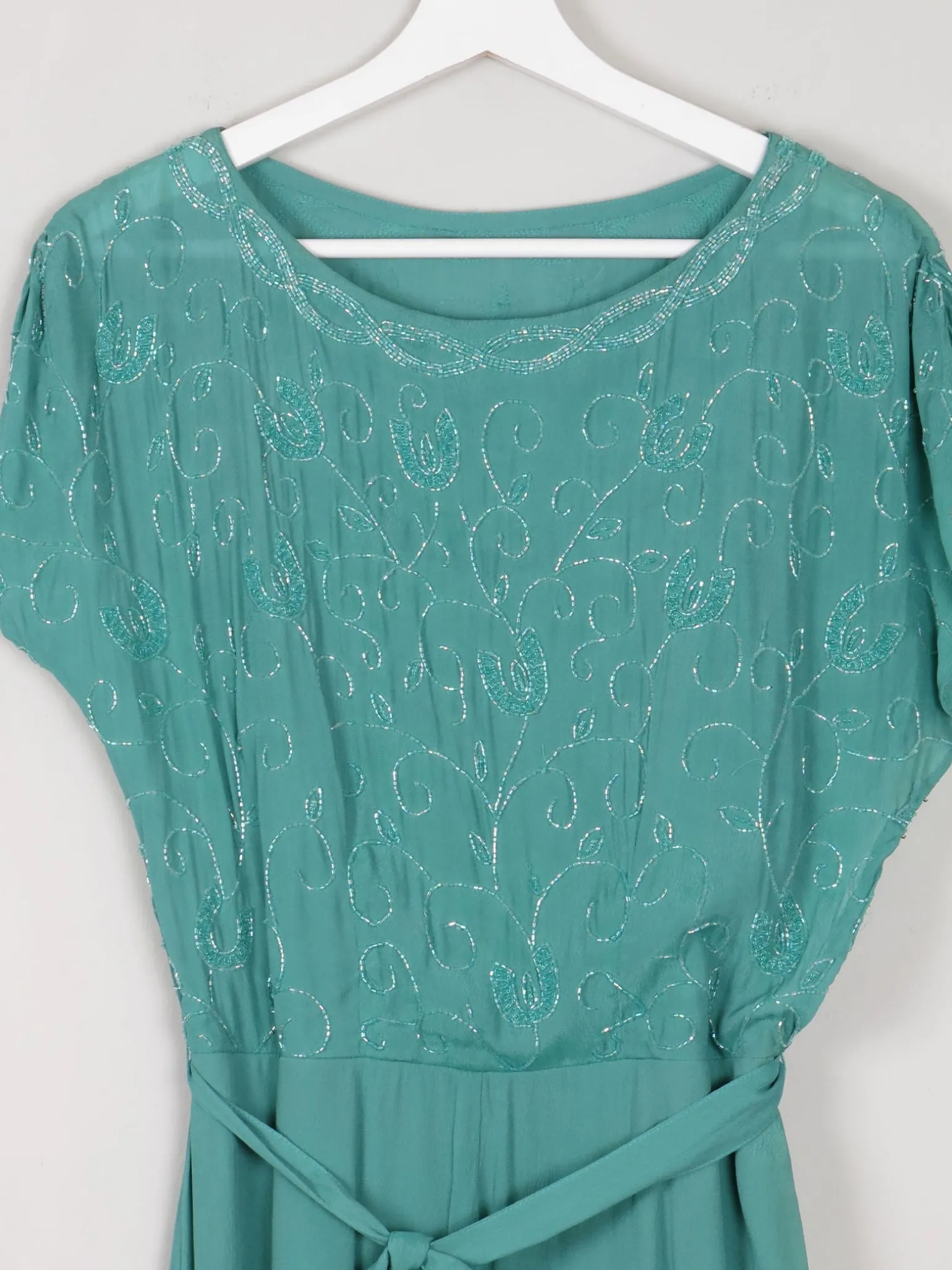 Aqua Beaded 1950s Vintage Style Beaded Dress 10