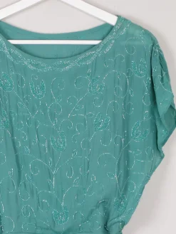 Aqua Beaded 1950s Vintage Style Beaded Dress 10