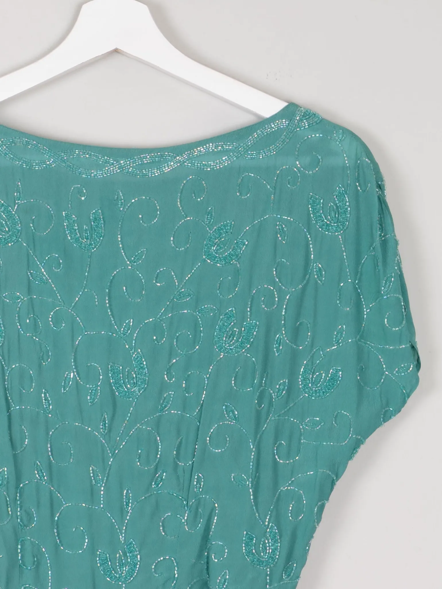 Aqua Beaded 1950s Vintage Style Beaded Dress 10