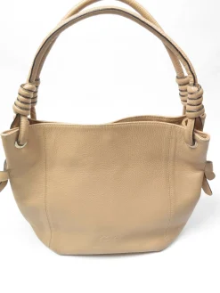 Beige Large Vintage Leather Hobo Bag