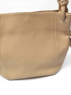 Beige Large Vintage Leather Hobo Bag
