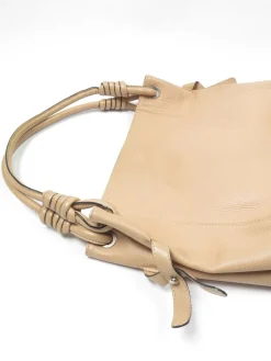 Beige Large Vintage Leather Hobo Bag