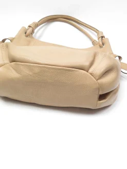 Beige Large Vintage Leather Hobo Bag