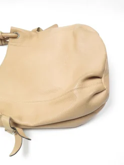 Beige Large Vintage Leather Hobo Bag