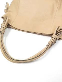 Beige Large Vintage Leather Hobo Bag