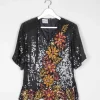 Black & Rust Beaded Vintage Short Top S/M