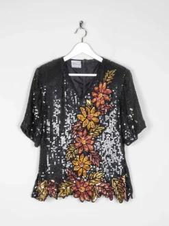 Black & Rust Beaded Vintage Short Top S/M