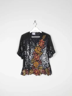 Black & Rust Beaded Vintage Short Top S/M