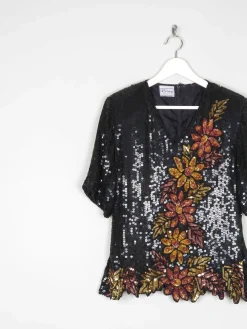 Black & Rust Beaded Vintage Short Top S/M