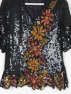 Black & Rust Beaded Vintage Short Top S/M