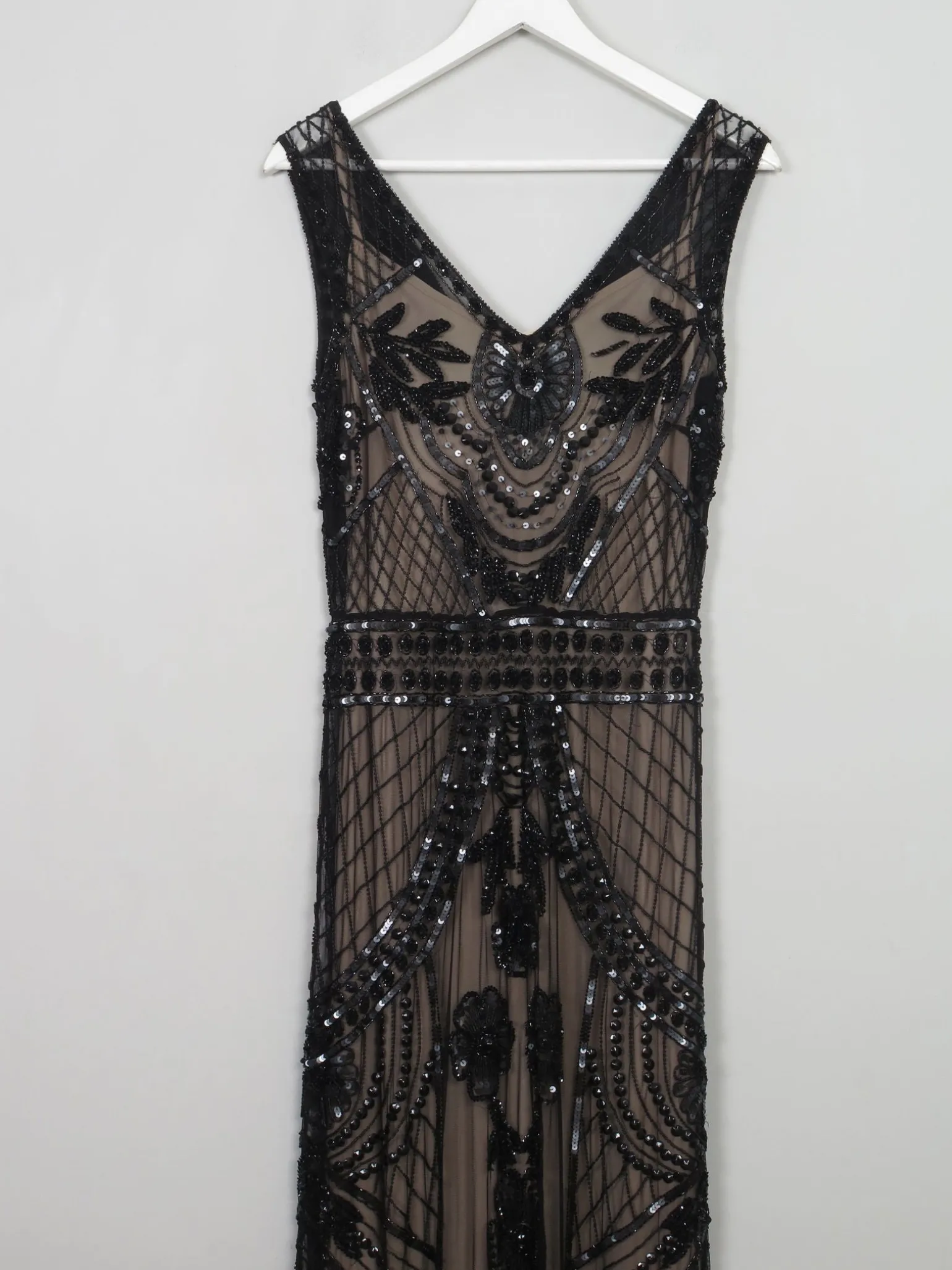 Black Beaded Vintage 1920s Style Long Evening Dress 10