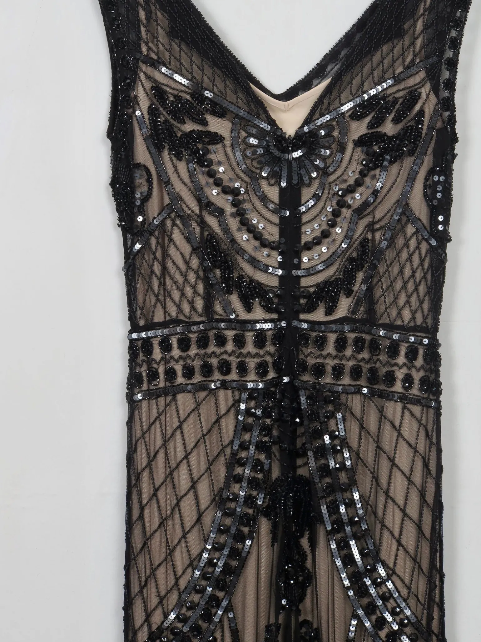 Black Beaded Vintage 1920s Style Long Evening Dress 10