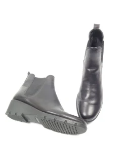 Black Leather Ankle Boots With Wedge Heels 41/8