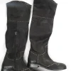 Black Leather Studded Over The Knee Moleskin Boots 41/8