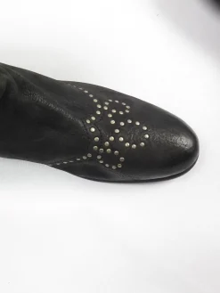 Black Leather Studded Over The Knee Moleskin Boots 41/8