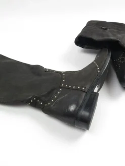 Black Leather Studded Over The Knee Moleskin Boots 41/8