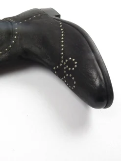 Black Leather Studded Over The Knee Moleskin Boots 41/8