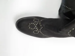 Black Leather Studded Over The Knee Moleskin Boots 41/8