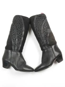 Black Leather Vintage Boots With Sheepskin 36/3