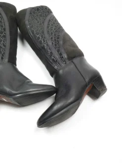 Black Leather Vintage Boots With Sheepskin 36/3
