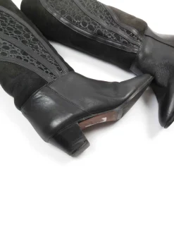 Black Leather Vintage Boots With Sheepskin 36/3