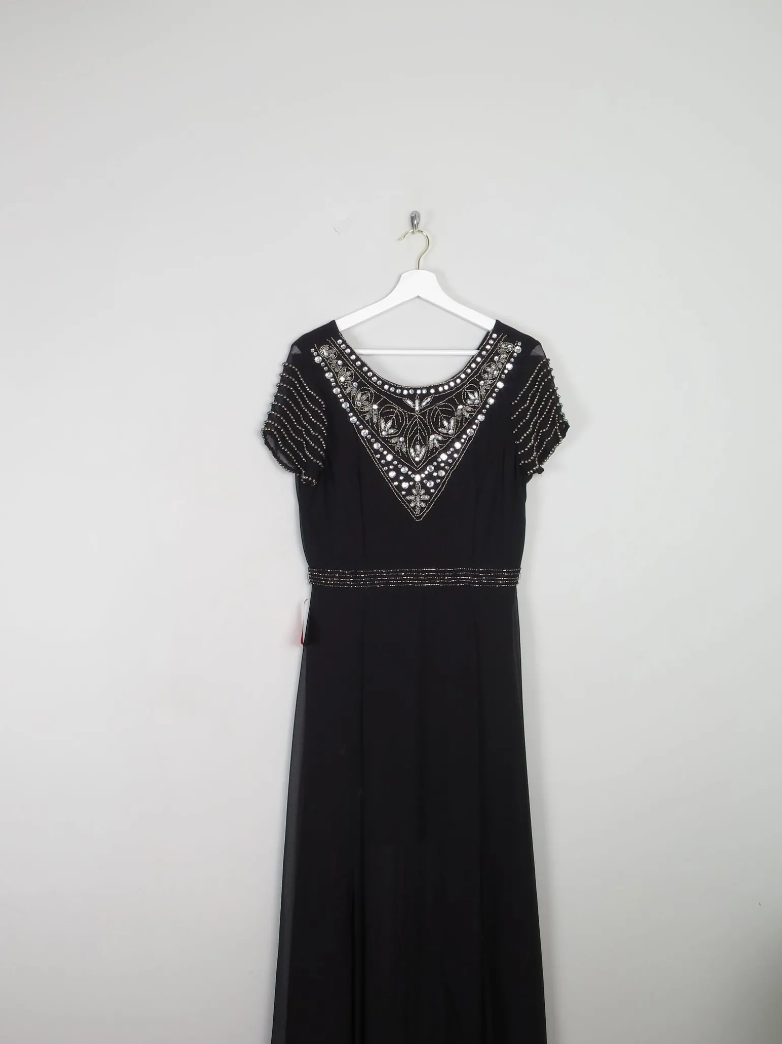 Black Long Vintage Style Chiffon Dress With Beading New 12