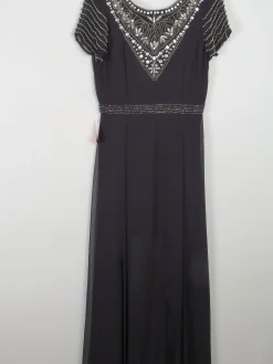 Black Long Vintage Style Chiffon Dress With Beading New 12