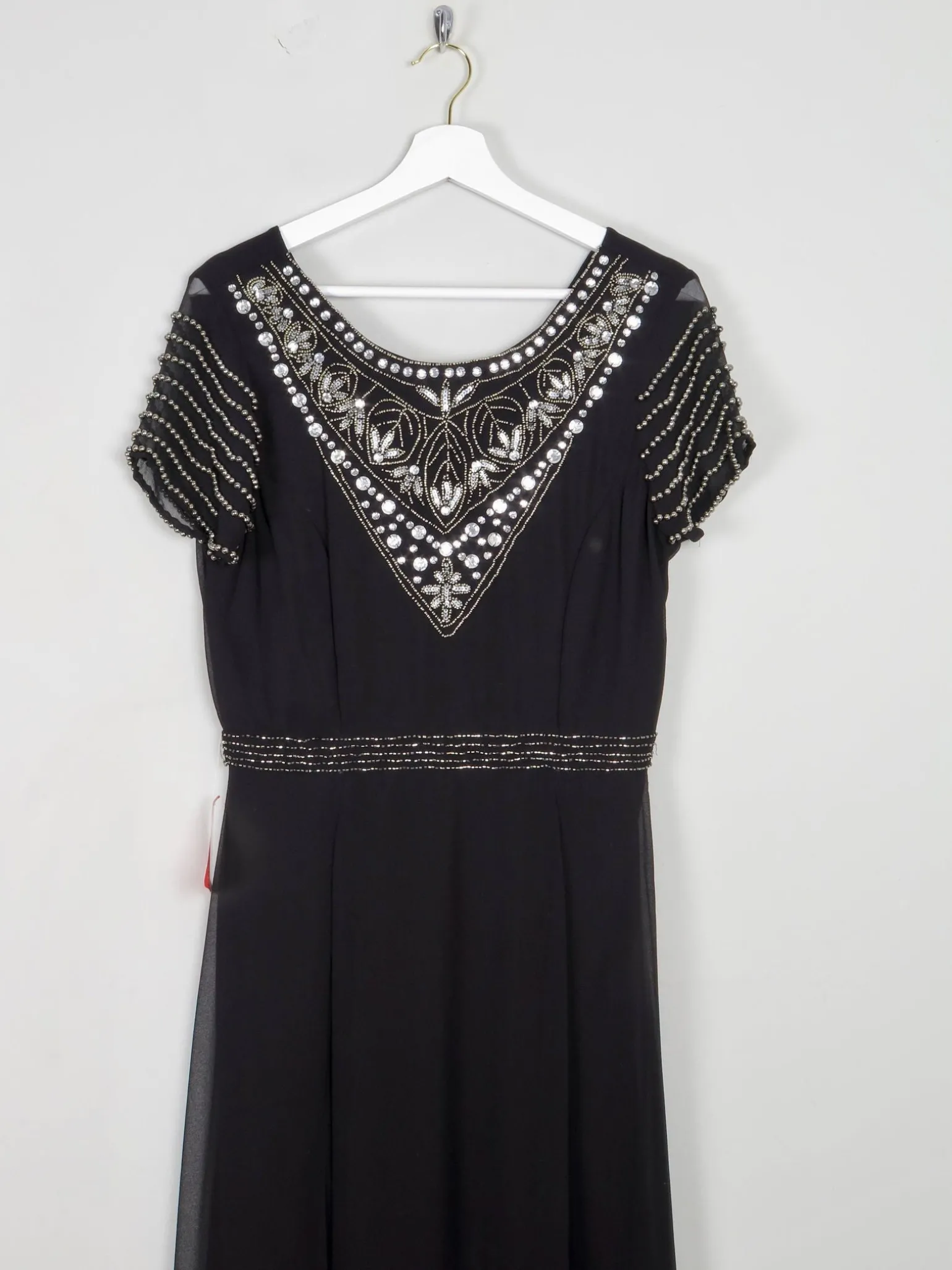 Black Long Vintage Style Chiffon Dress With Beading New 12
