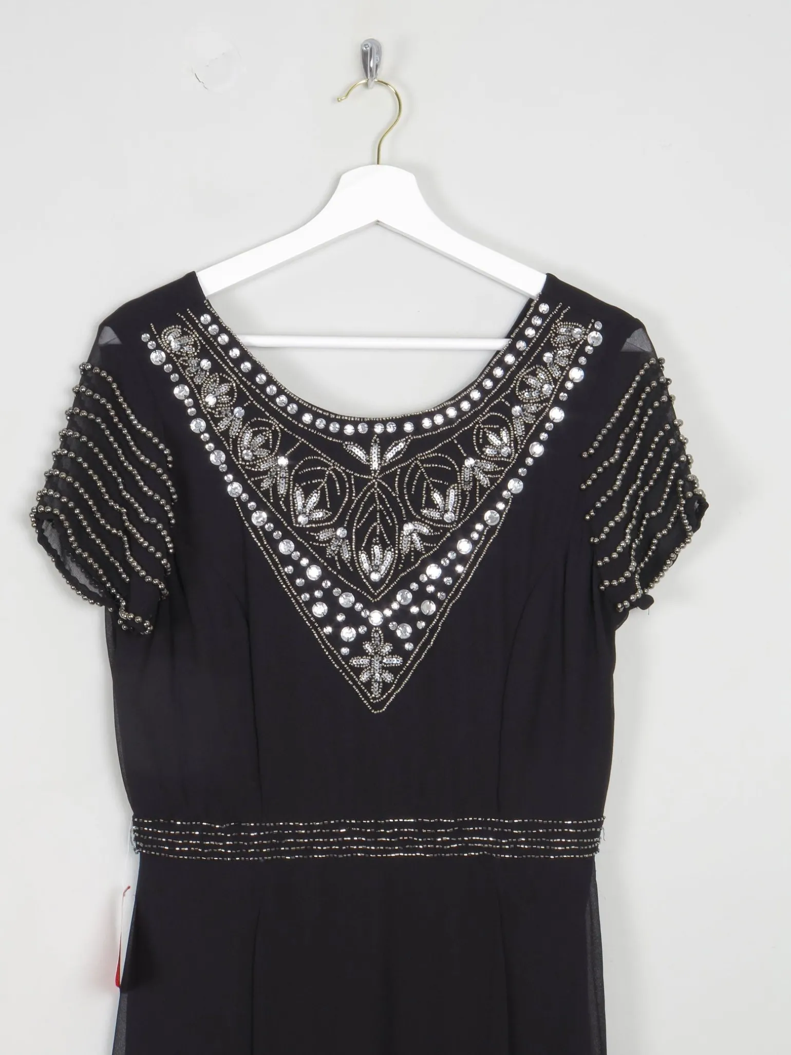 Black Long Vintage Style Chiffon Dress With Beading New 12