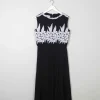 Black 1970s Vintage Dress With Appliqué White Floral Design 10
