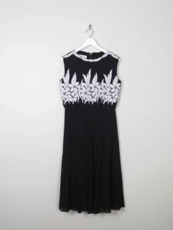 Black 1970s Vintage Dress With Appliqué White Floral Design 10