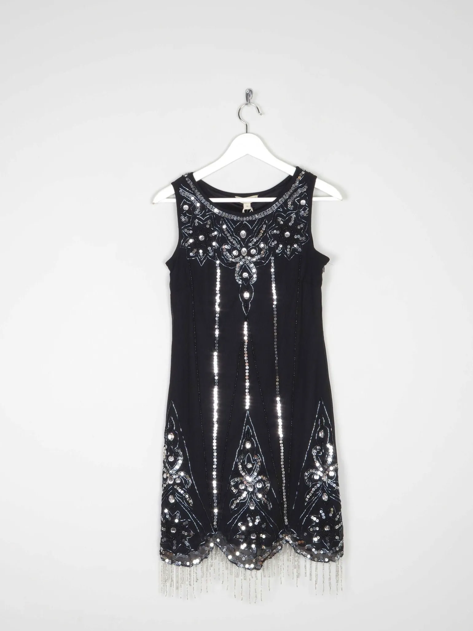 Black 1920s Vintage Style Flapper Dress With Beads S