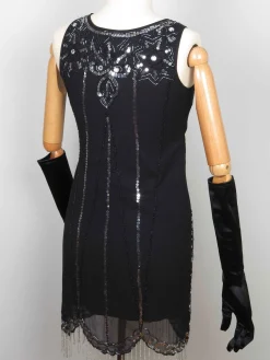 Black 1920s Vintage Style Flapper Dress With Beads S