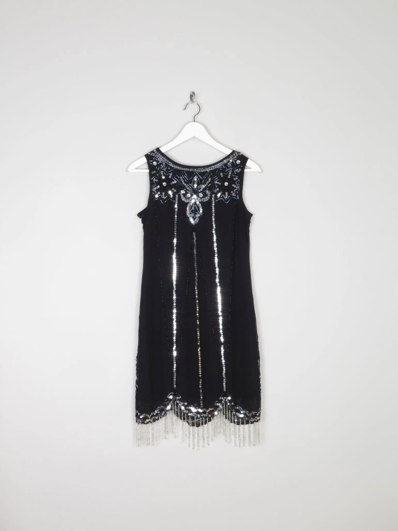 Black 1920s Vintage Style Flapper Dress With Beads S