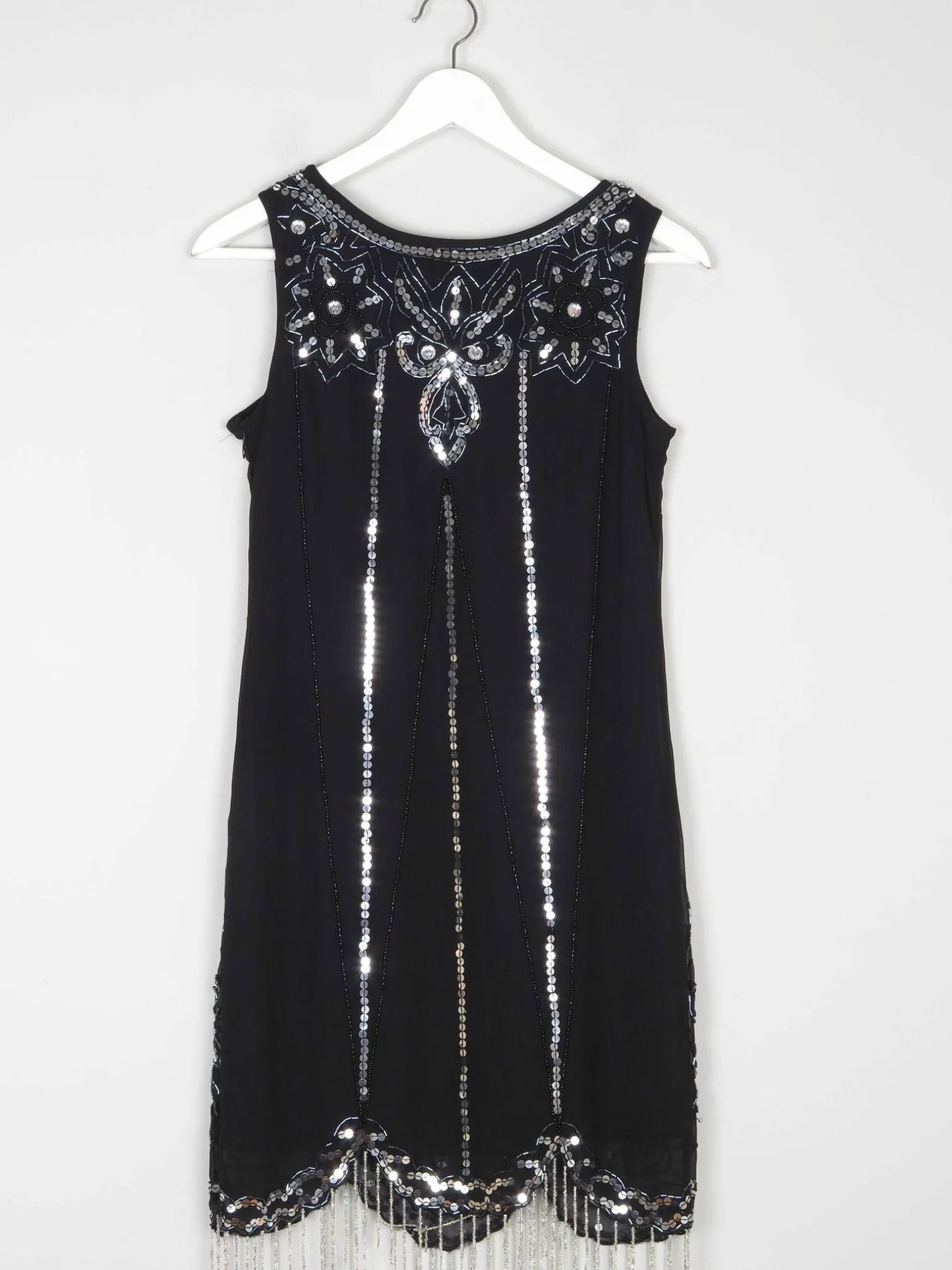 Black 1920s Vintage Style Flapper Dress With Beads S