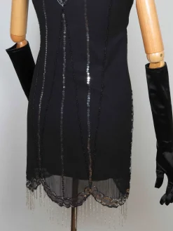 Black 1920s Vintage Style Flapper Dress With Beads S
