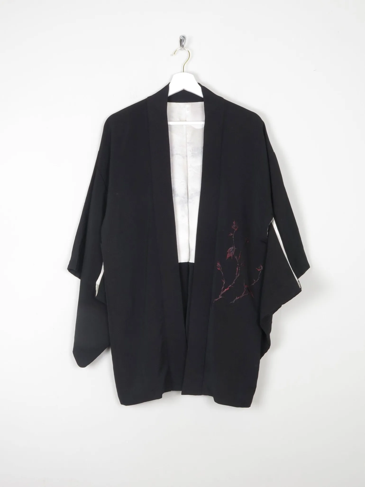 Black Vintage Kimono With Red Motifs S/M