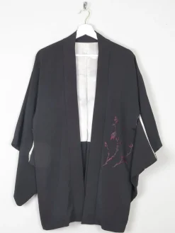 Black Vintage Kimono With Red Motifs S/M