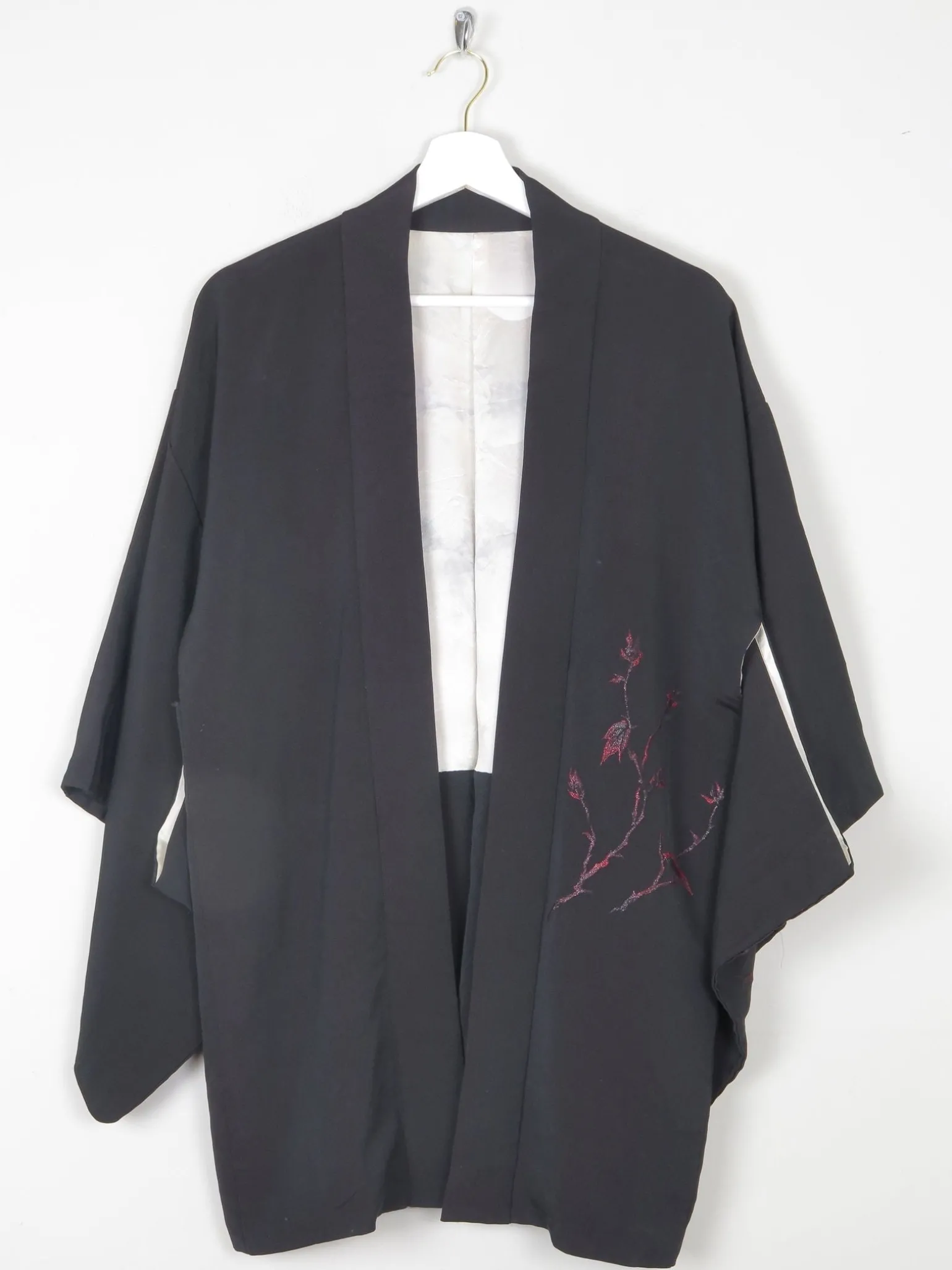 Black Vintage Kimono With Red Motifs S/M