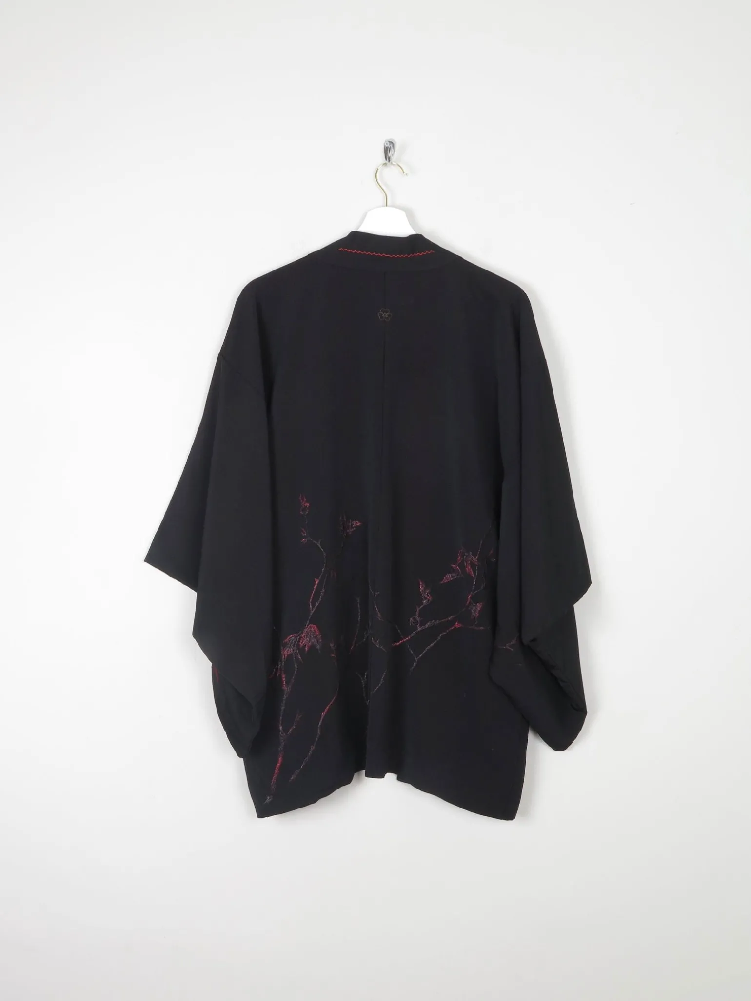 Black Vintage Kimono With Red Motifs S/M