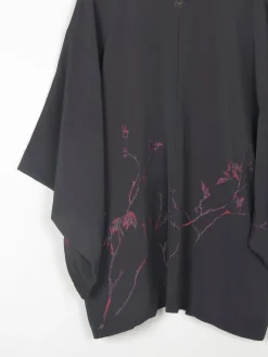 Black Vintage Kimono With Red Motifs S/M