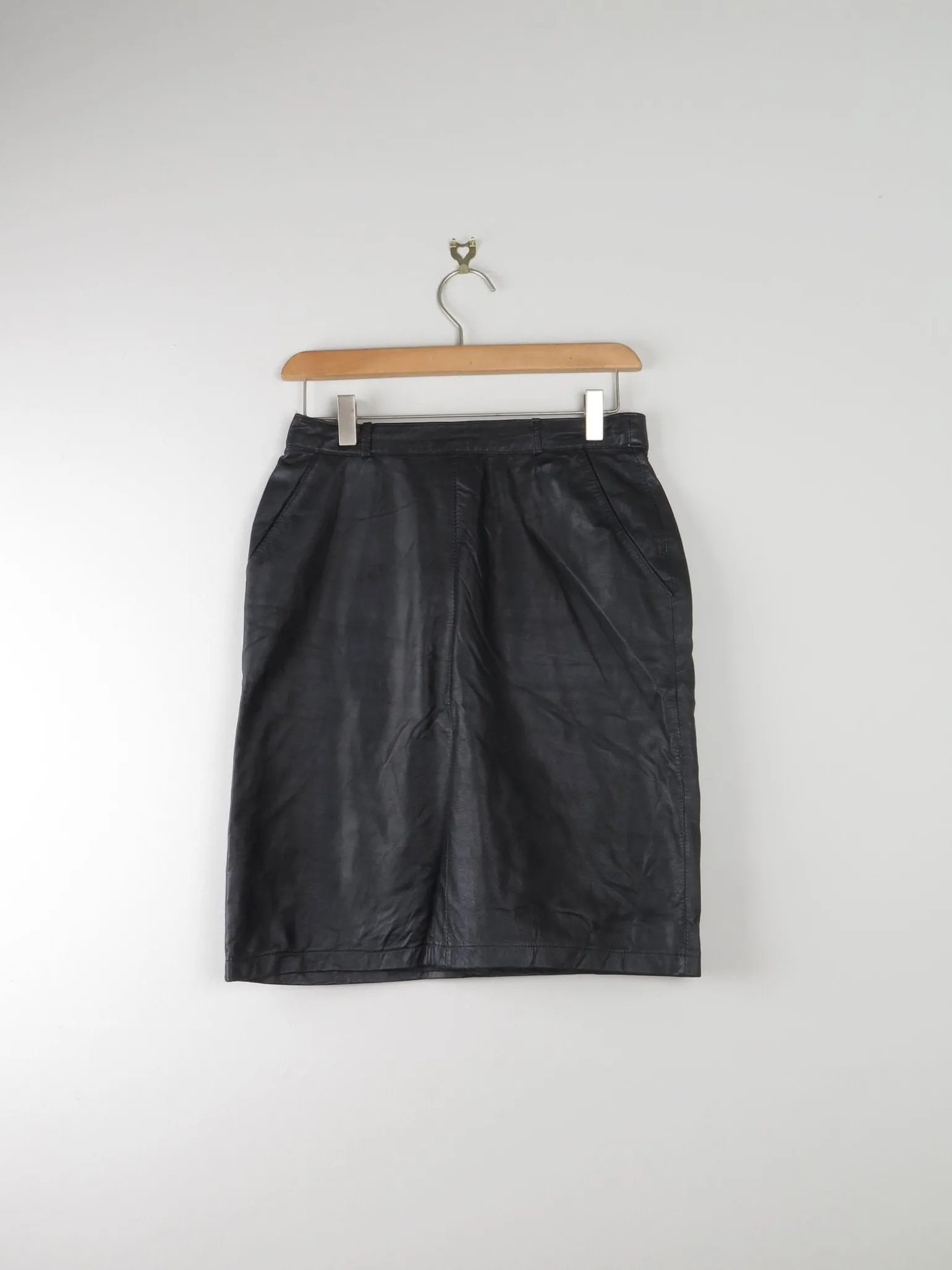 Black Vintage Leather Skirt 27"/XS/S
