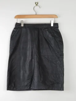 Black Vintage Leather Skirt 27"/XS/S