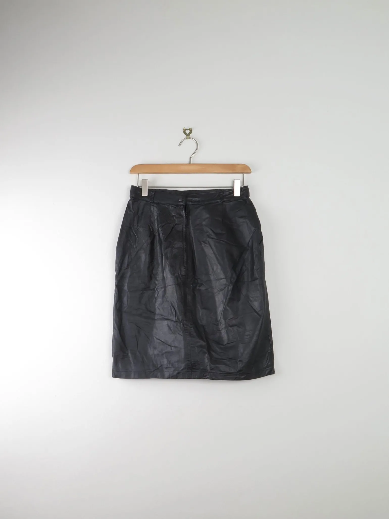 Black Vintage Leather Skirt 27"/XS/S