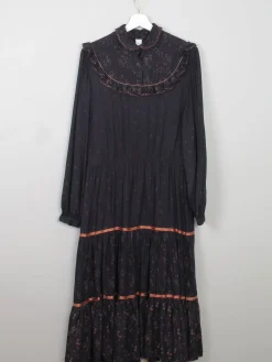 Black Vintage Prairie Style Midi Dress M