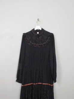 Black Vintage Prairie Style Midi Dress M