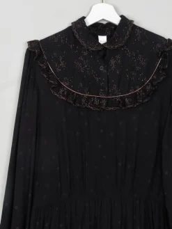 Black Vintage Prairie Style Midi Dress M